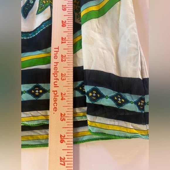 Vintage Y2K Alice & Trixie green blue paisley v-neck babydoll bell slv top sz L - Picture 8 of 9